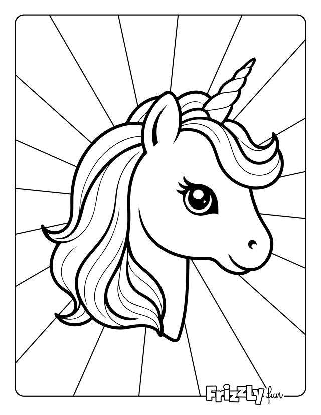 Head of an elegant unicorn with a shiny mane against a radiant background.